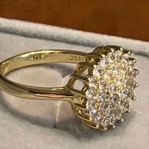 Stamped 14K Yellow Gold 3CT Halo Diamond Cluster Engagement Wedding Ring